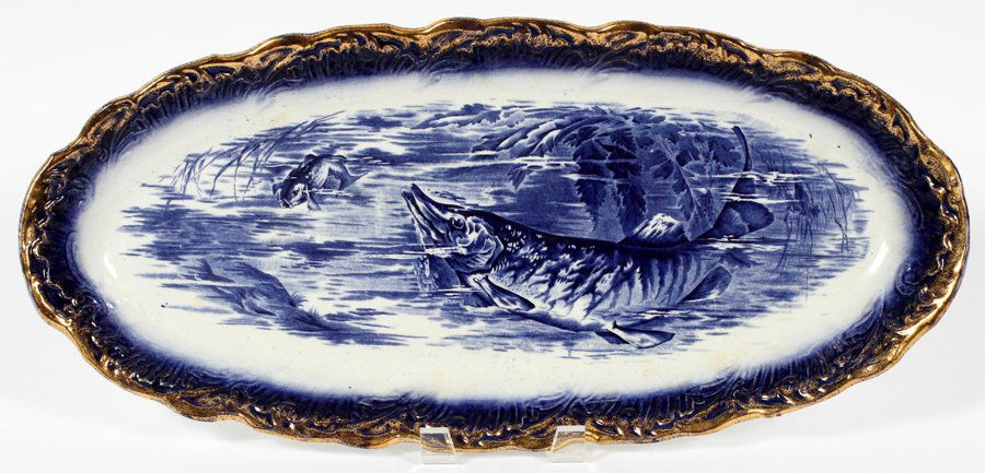 STAFFORDSHIRE BLUE TRANSFER FISH PLATTER (1 of 3)