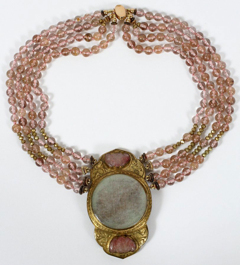 ROSE QUARTZ & JADE BEADED NECKLACE (1 of 2)
