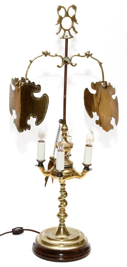 ELECTRIFIED BRASS FOUR LIGHT CANDELABRA (1 of 3)