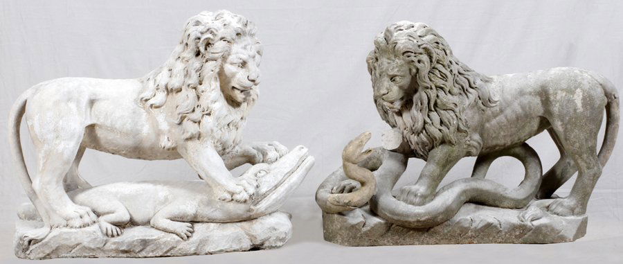 CARVED STONE GARDEN LIONS C. 1890 TO EARLY 20TH C. (1 of 9)
