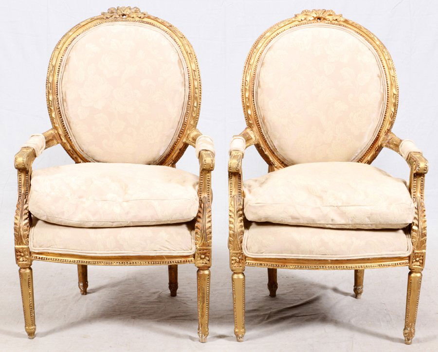 FRENCH STYLE LOUIS XVI GILT WOOD CHAIRS PAIR (1 of 2)