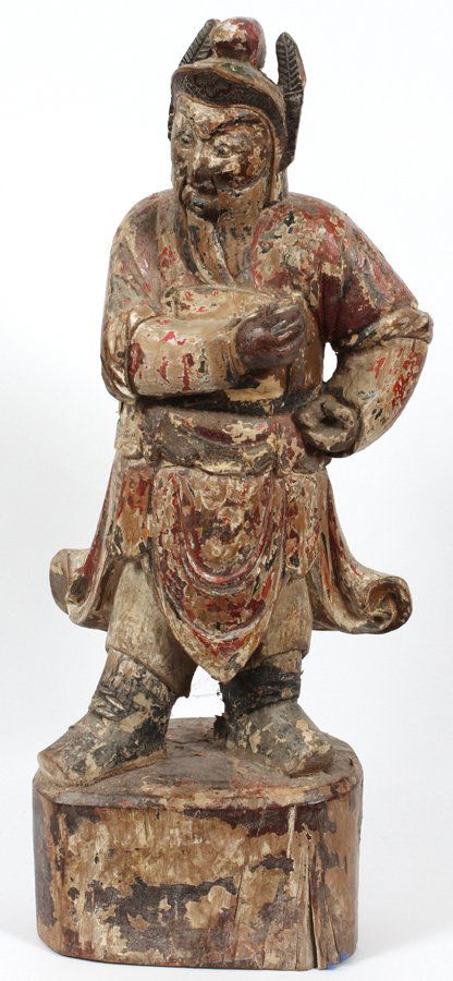 CHINESE CARVED WOOD POLYCHROME WARRIOR FIGURE (1 of 4)