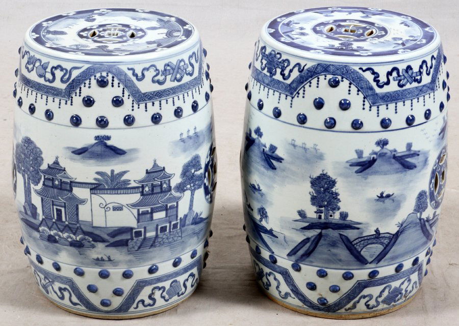 CHINESE BLUE & WHITE PORCELAIN GARDEN BENCHES (1 of 2)