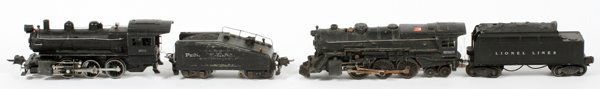 LIONEL O27 GA AND SEMI-SCALE LOCOMOTIVES & TENDERS: LIONEL, O27 GA, AND SEMI-SCALE, #2025 AND #227 LOCOMOTIVES AND TENDERS, POST AND PRE-WAR,:Includes one Lionel pre-war, O27 gauge, 0-6-0 semi-scale, steam switcher with #2227B tender with bell. One Lio