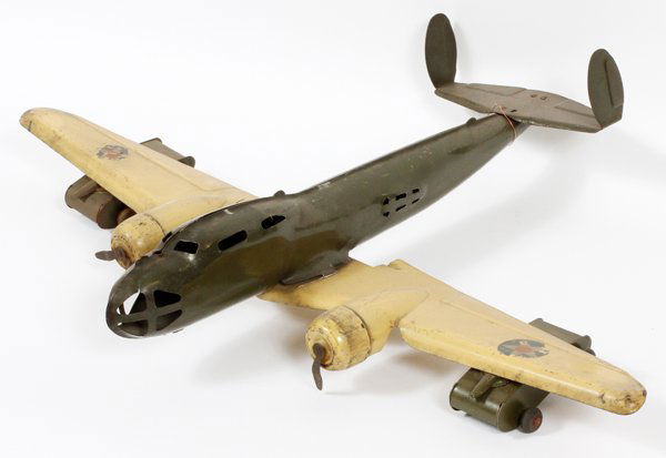BUDDY-L PRESSED STEEL BOMBER W/ ARMY TANKS C1950 (1 of 2)