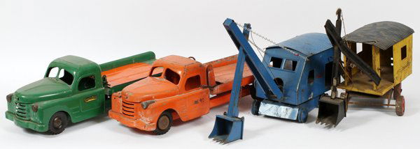 STRUCTO PRESSED METAL TOY TRUCKS AND STEAM SHOVELS (1 of 2)