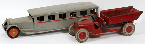 STRUCTO AND COR-COR PRESSED METAL TOY TRUCK AND BUS (1 of 2)