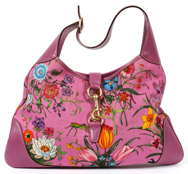 GUCCI VIOLET FLORAL CANVAS JACKIE O HOBO BAG (1 of 2)