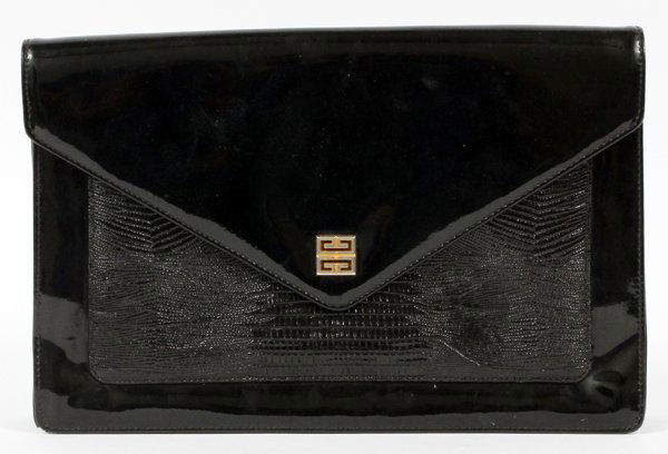 GIVENCHY BLACK PATENT LEATHER & KARUNG CLUTCH (1 of 2)