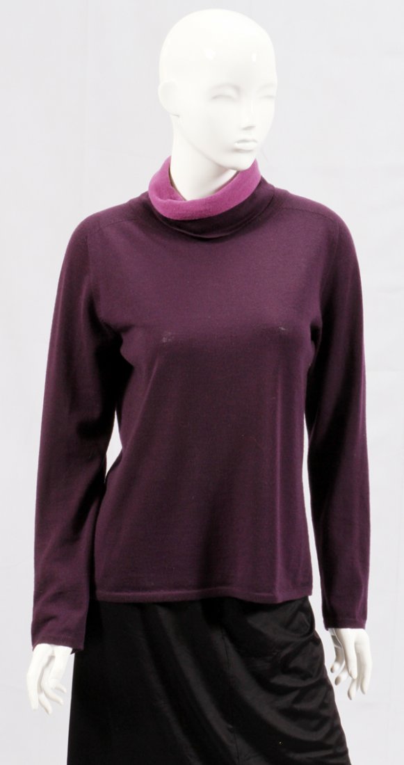 ARMANI COLLEZIONE WOOL BLEND TURTLENECK: ARMANI COLLEZIONE WOOL BLEND TURTLENECK, SIZE 16:Plum and pink wool blend turtleneck sweater. Labeled: Armani Collezione, Made in Italy.