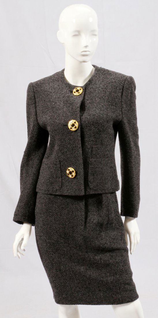 LOUIS FERAUD WOOL BLEND SUIT AND SILK BLOUSE (1 of 2)