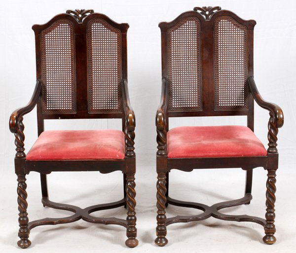 CARVED WALNUT OPEN ARM CHAIRS PAIR CIRCA 1920 (1 of 2)