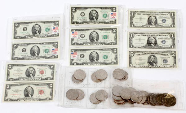 SILVER CERTIFICATES $5. $1. & 1ST-DAY OF ISSUE (1 of 1)