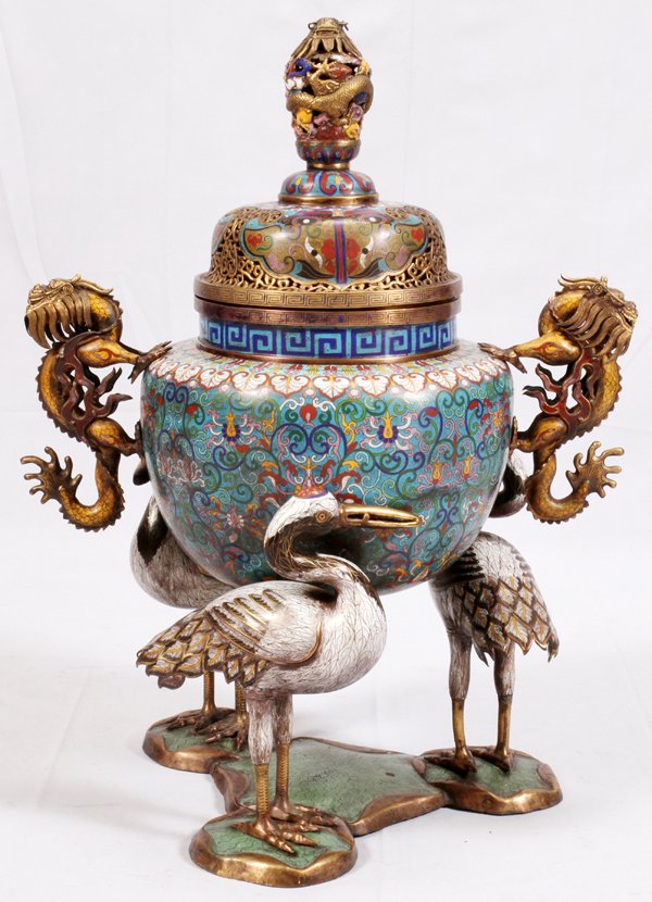 CHINESE CLOISONNE INCENSE BURNER MAGNUM SIZE (1 of 5)