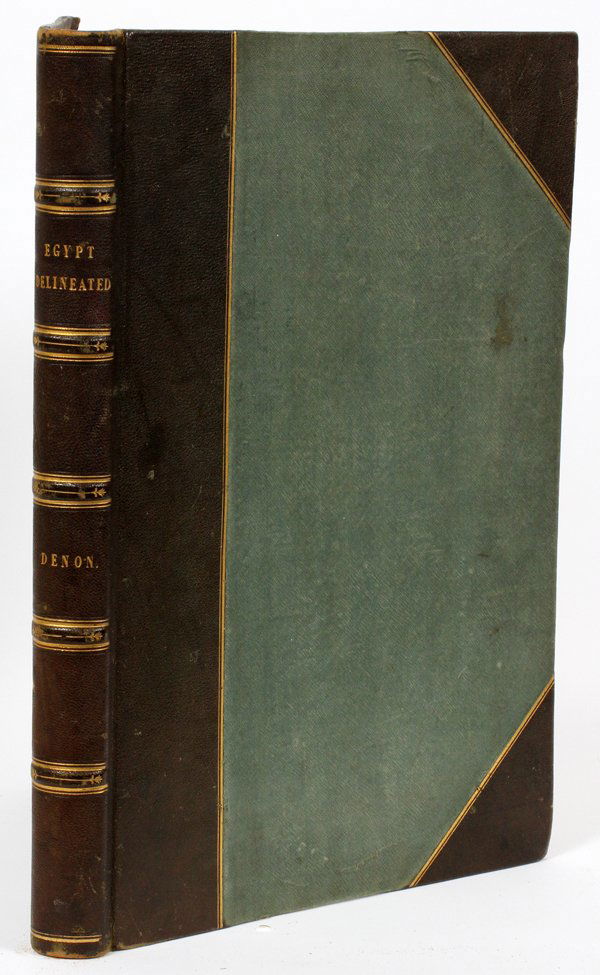VIVANT DENON LEATHER BOUND 'EGYPT DELINEATED': VIVANT DENON (1747-1825), LEATHER BOUND 'EGYPT DELINEATED' BOOK, 1825:Published by Charles Taylor, London, 1825. Measures H.20 1/2", W.14".