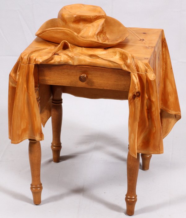 LIVIO DIMARCHI WOOD SCULPTURE TABLE W/ HAT (1 of 4)