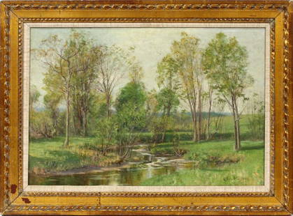 OLIVE PARKER BLACK OIL ON CANVAS: OLIVE PARKER BLACK (AMERICAN, 1868-1948), OIL ON CANVAS, H 16", W 24" LANDSCAPE:Signed. Size is canvas only. Olive Black was born in Cambridge, Massachusetts and studied art with Hugh Bolton Jones at