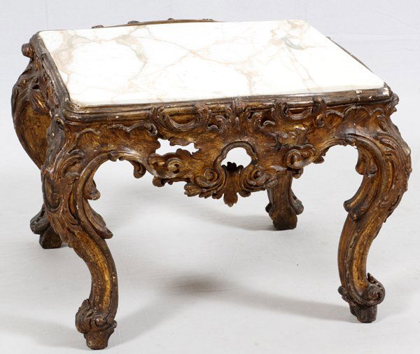 ITALIAN CARVED WALNUT TABLE W/ MARBLE TOP (1 of 4)