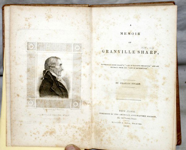 CHARLES STUART, "A MEMOIR OF GRENVILLE SHARP": CHARLES STUART, "A MEMOIR OF GRENVILLE SHARP" BOOK, N.Y., 1836: