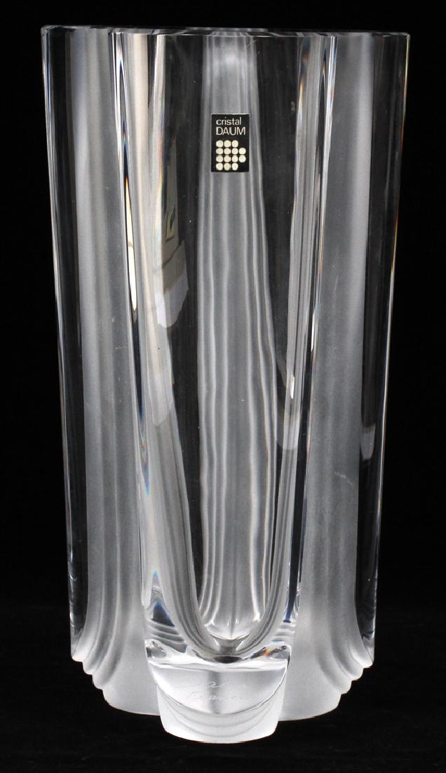 DAUM NANCY CONTEMPORARY STYLE CRYSTAL VASE: DAUM NANCY, CONTEMPORARY STYLE, CRYSTAL VASE, H 10 1/2":Daum Nancy contemporary style crystal vase. Having upward flowing frosted fillets.