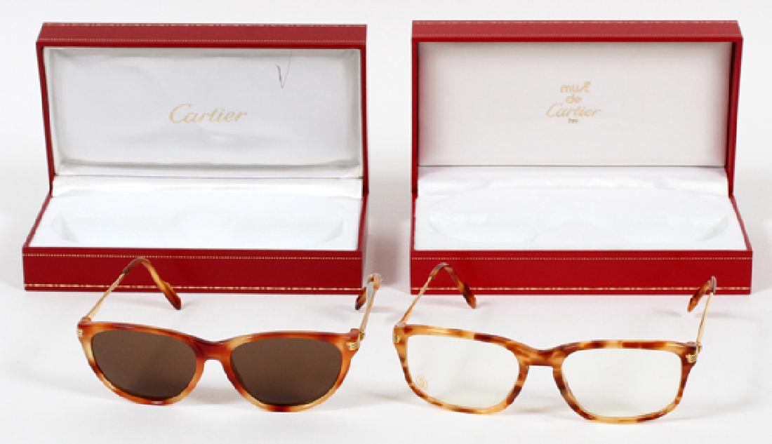 MUST DE CARTIER EYEGLASS COLLECTION 55 PAIRS.: MUST DE CARTIER EYEGLASS COLLECTION, 55 PAIRS.:collection numerous styles including: 'Jaspe Brun', 'Jaspe Blond', 'Tiger Red' and 'Blonde Marble' to name a few. Total of 55 pairs. Most include soft re
