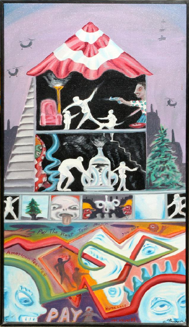 BRUCE THAYER OIL ON CANVAS 1986: BRUCE THAYER (AMERICAN, B. 1952), OIL ON CANVAS, 1986, H 36", W 19", "PAY":36 1/2" x 18 3/4"; signed lower right; signed, dated and titled on verso; framed. Purchased from Clare Splitter, Ann Arbor, M