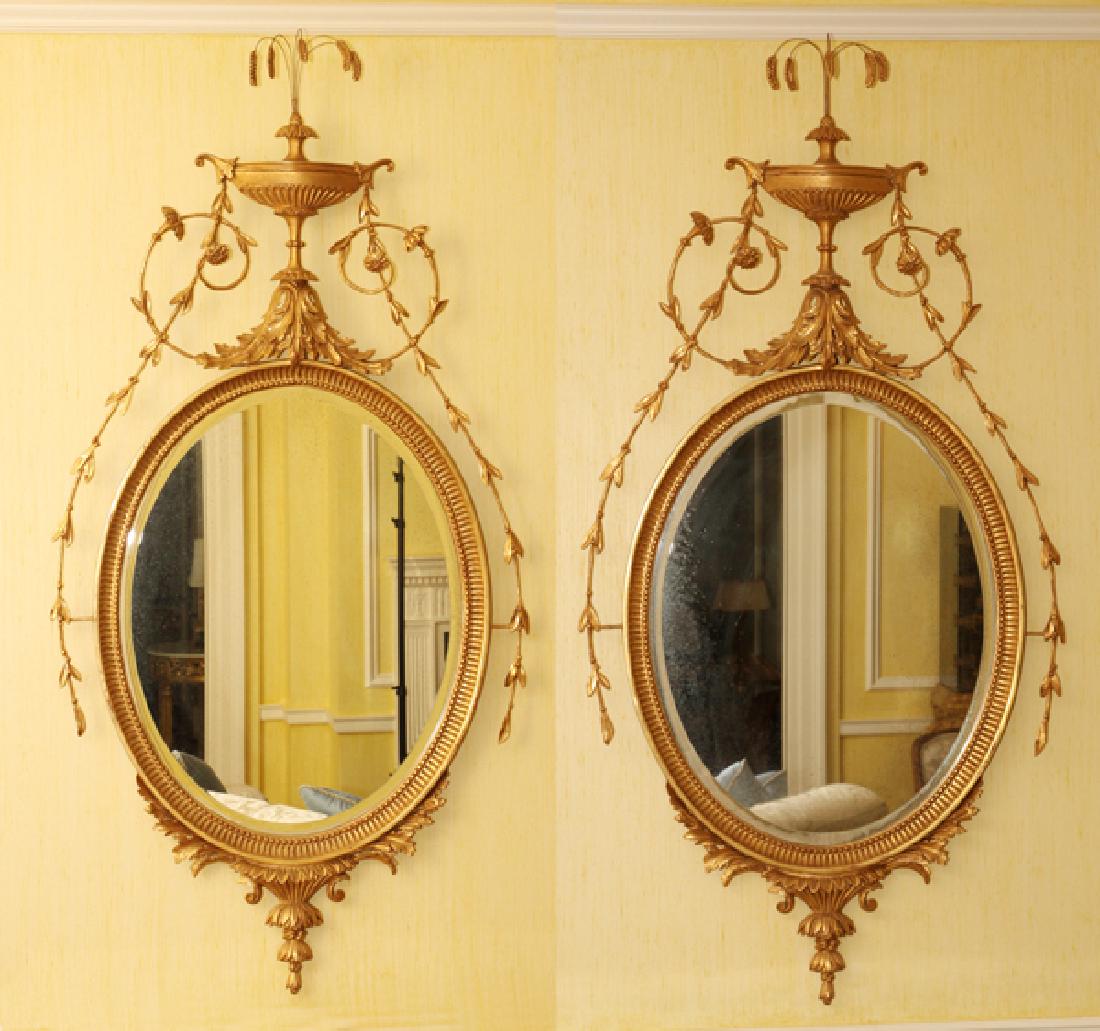 GOLD LEAF CARVED WOOD BEVELED GLASS MIRRORS PAIR (1 of 5)