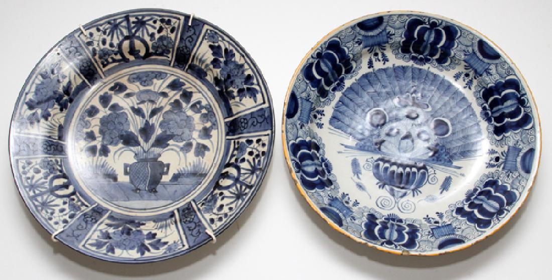 DUTCH BLUE AND WHITE PORCELAIN BOWLS: DUTCH BLUE AND WHITE PORCELAIN BOWLS, DIA 13"-14":Late 18th to early 19th century. From the estate of Daniel Clancy, Voltaire Place, Grosse Pointe Farms.
