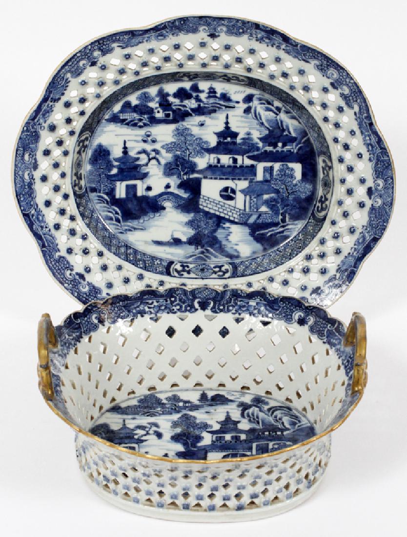 CHINESE EXPORT CANTON CHESTNUT BASKET & TRAY (1 of 3)