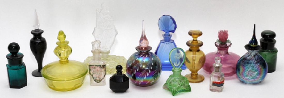 COLORED GLASS PERFUME AND COLOGNE BOTTLES 14 PIECES (1 of 2)