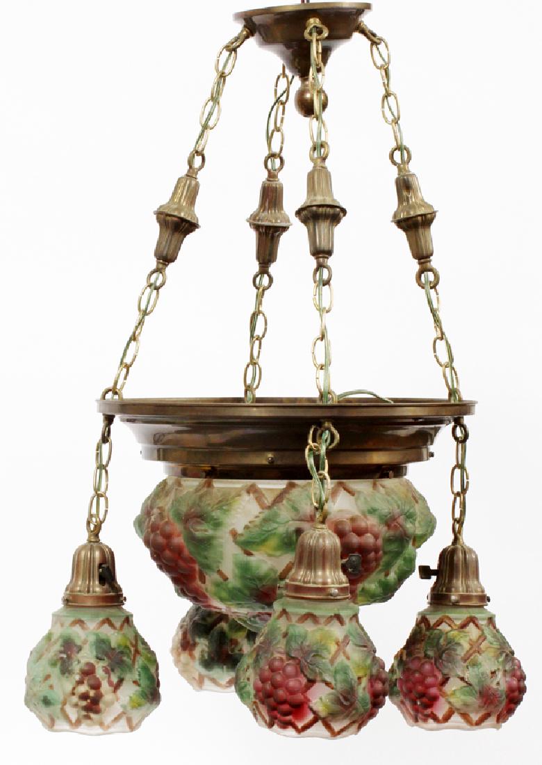 GRAPE GLOBES ART GLASS CHANDELIER 1920 (1 of 7)