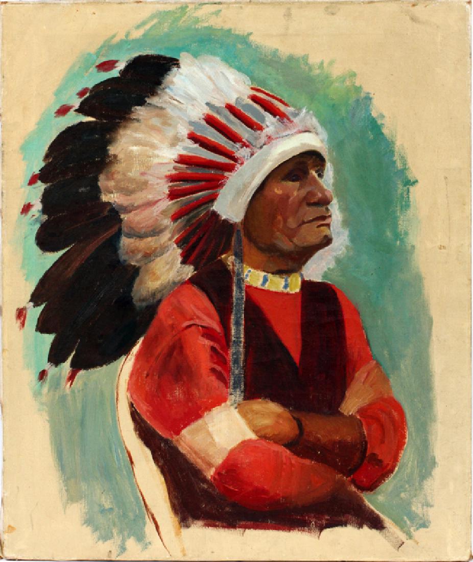 AMERICAN SCHOOL PORTRAIT OF NATIVE AMERICAN MAN (1 of 3)