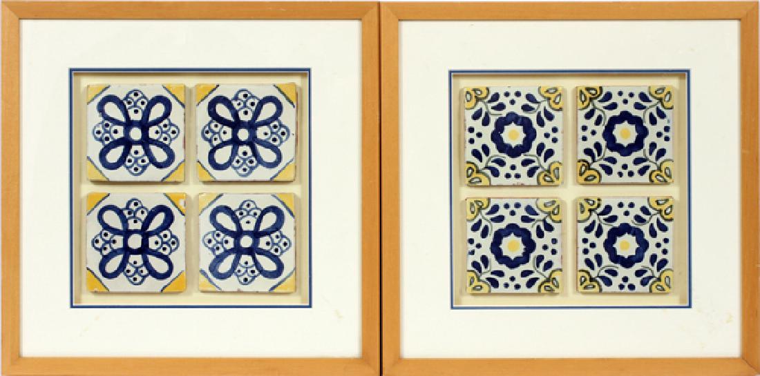 MAJOLICA POTTERY FRAMED TILES PAIR (1 of 2)