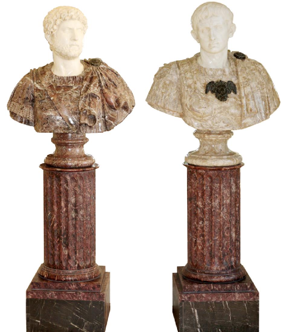 ITALIAN CARVED MARBLE BUSTS ON COLUMNS PAIR (1 of 6)