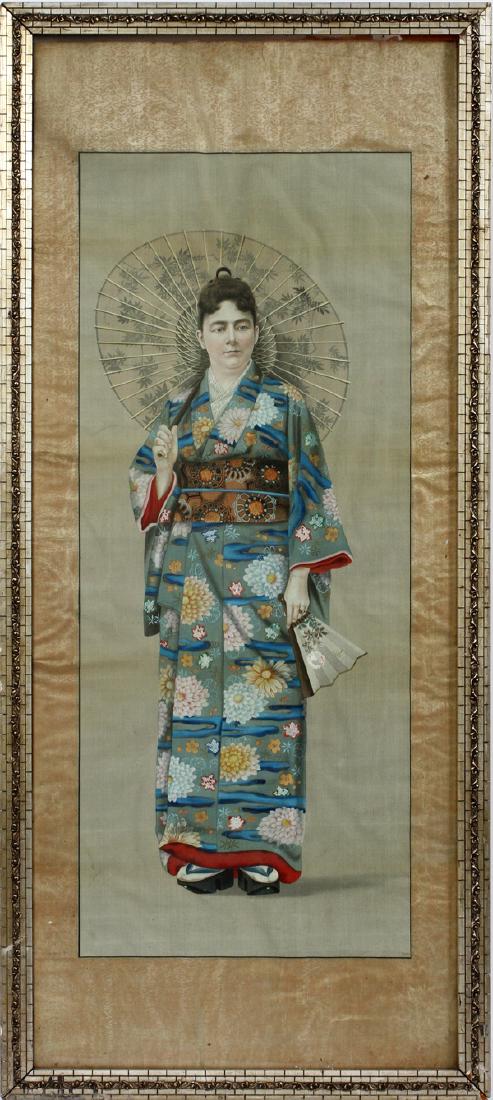 JAPANESE PAINTING ON SILK CIRCA 1900 (1 of 5)