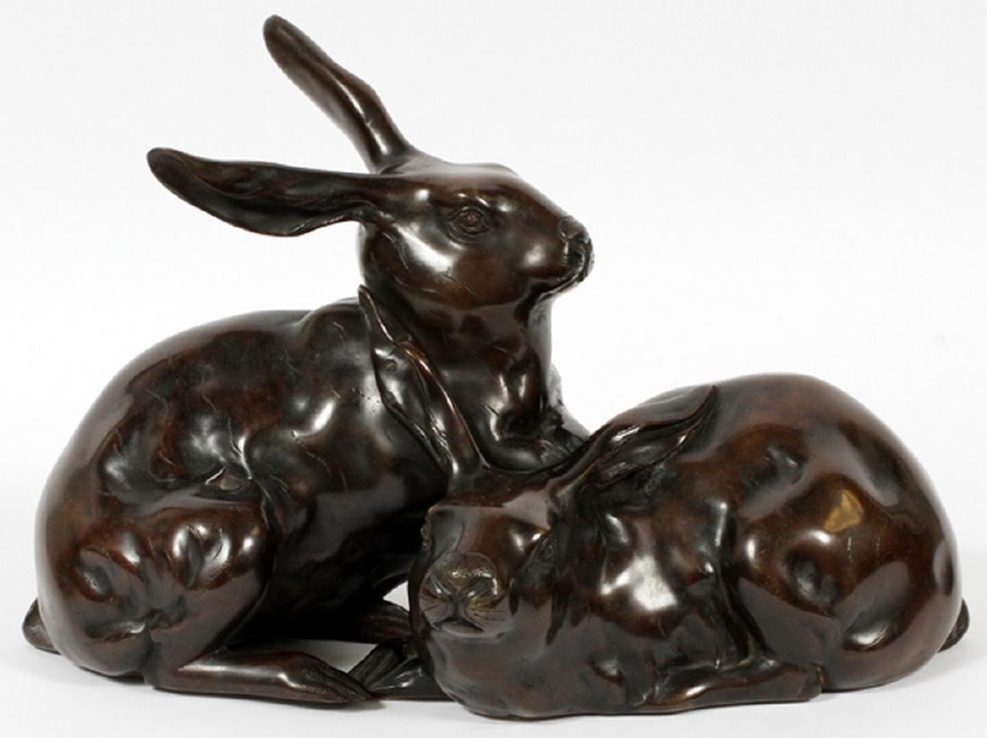 MODERN BRONZE SCULPTURE OF RABBITS (1 of 3)