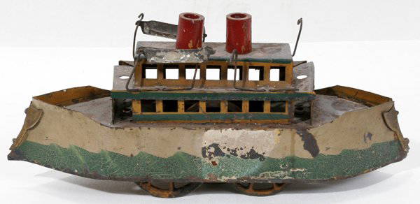 Antique Toy Spring Driven Metal Passenger Ship