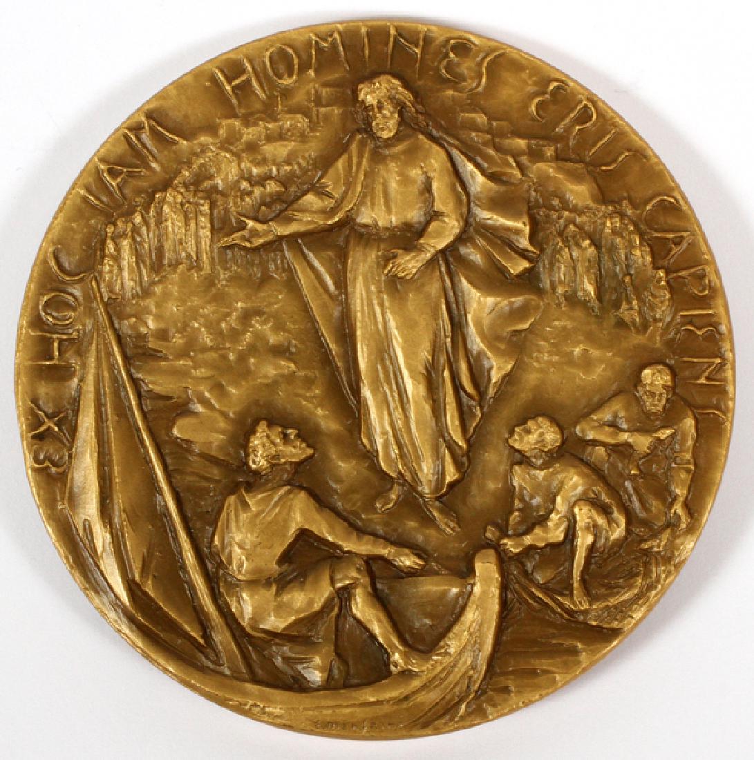 VATICAN GOLD BRONZE MEDAL POPE PAUL THE 6TH: VATICAN GOLD BRONZE MEDAL, POPE PAUL THE 6TH,:Jesus Christ visits the fishermen. Minute signature appears under the likeness of the Pope. Signatures on corner-rim-edge.