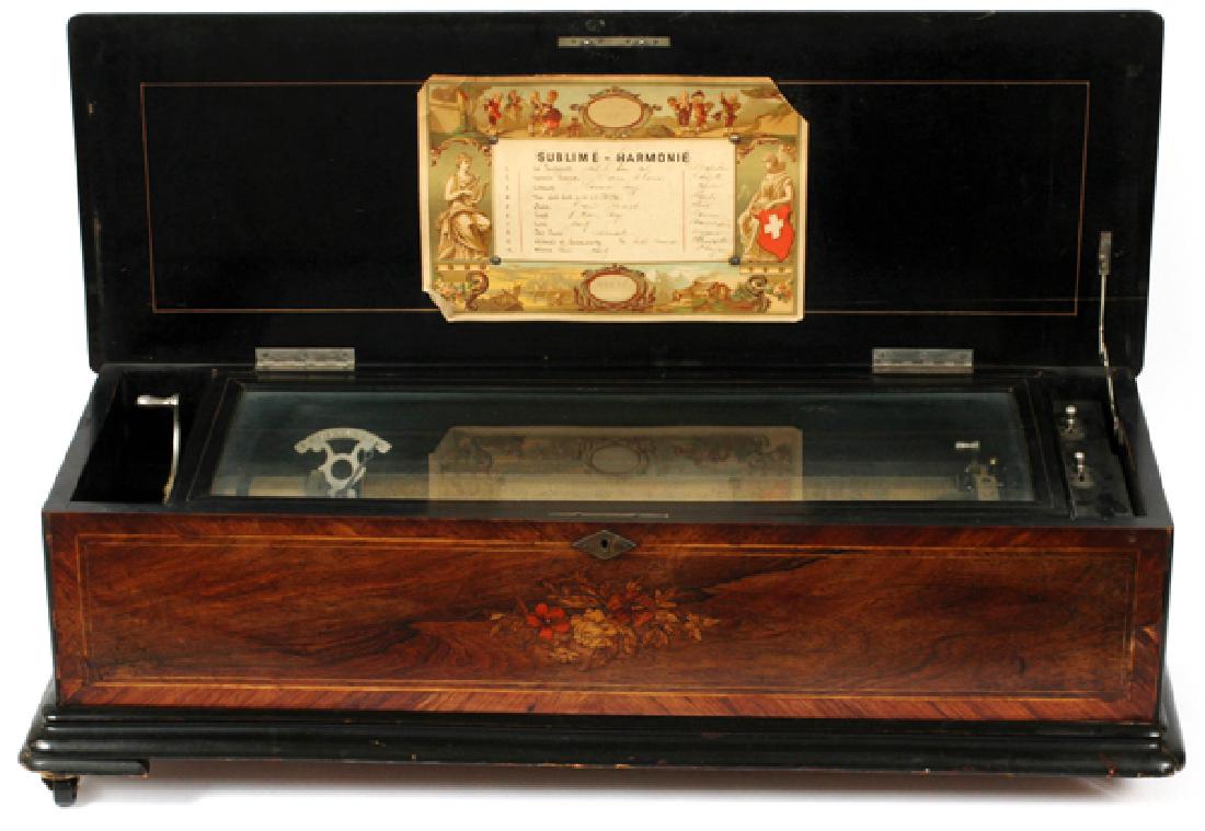 SWISS ROSEWOOD & BLACK EBONY MUSIC BOX C.1880-1910 (1 of 3)