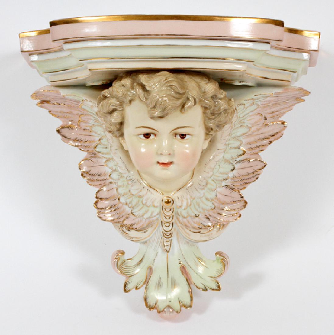 PORCELAIN CURIO BRACKET CIRCA 1900: PORCELAIN CURIO BRACKET CIRCA 1900 W 8.5":No trademarks. Pastel colors.