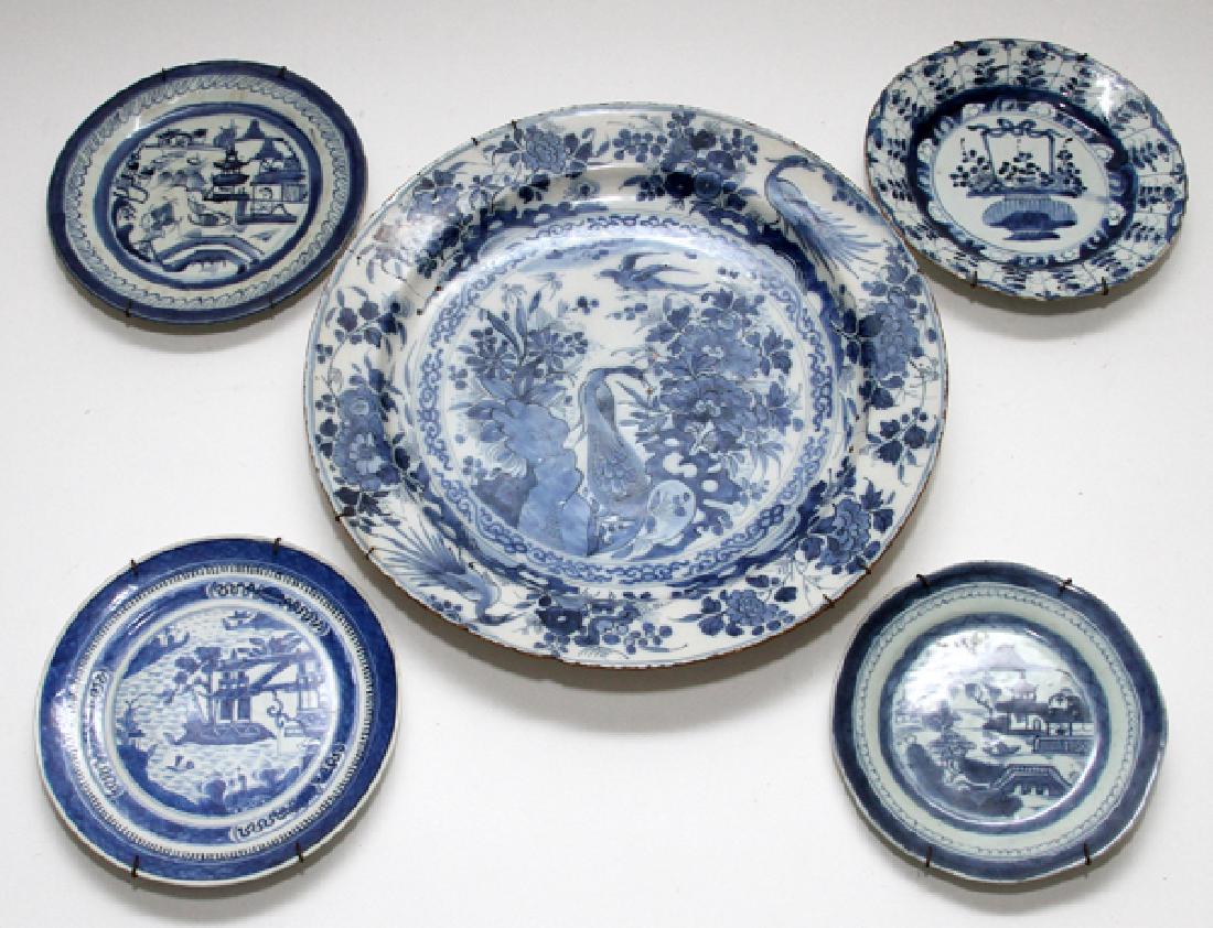 BLUE AND WHITE PORCELAIN PLATES AND PLATTER (1 of 2)