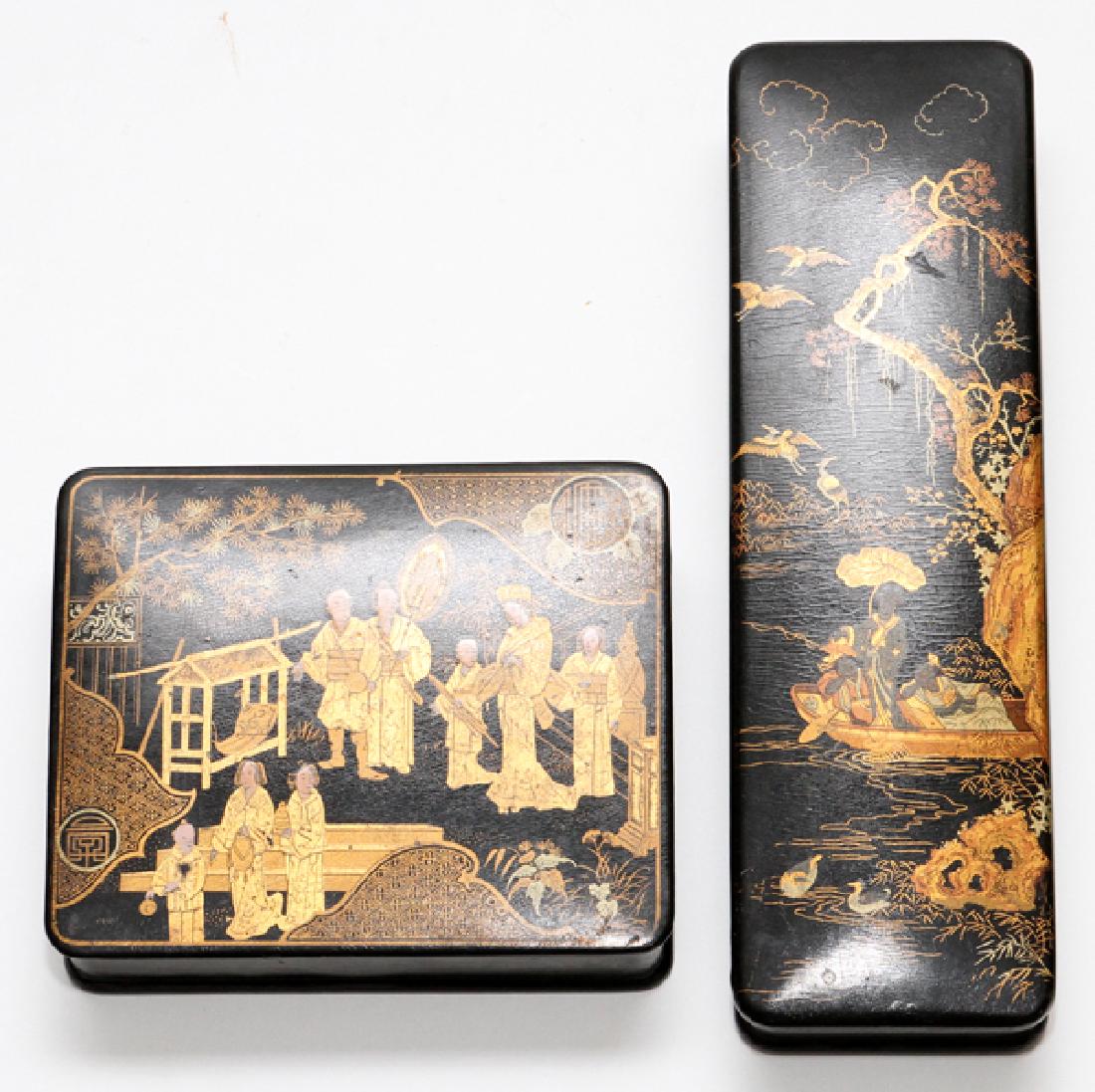 JAPANESE GILT BLACK LACQUER BOXES 2 PIECES (1 of 2)