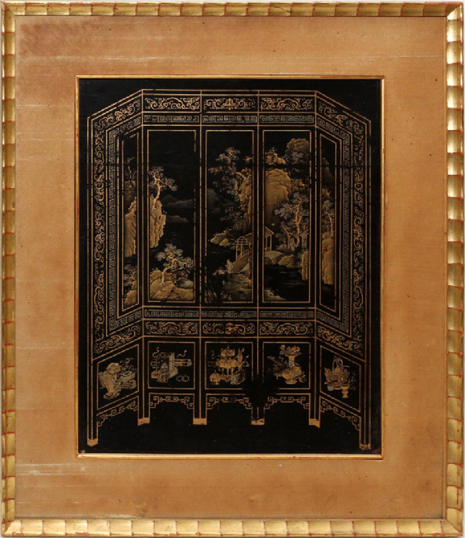 CHINESE LACQUER AND PAINTED PANEL, PAIR (1 of 2)