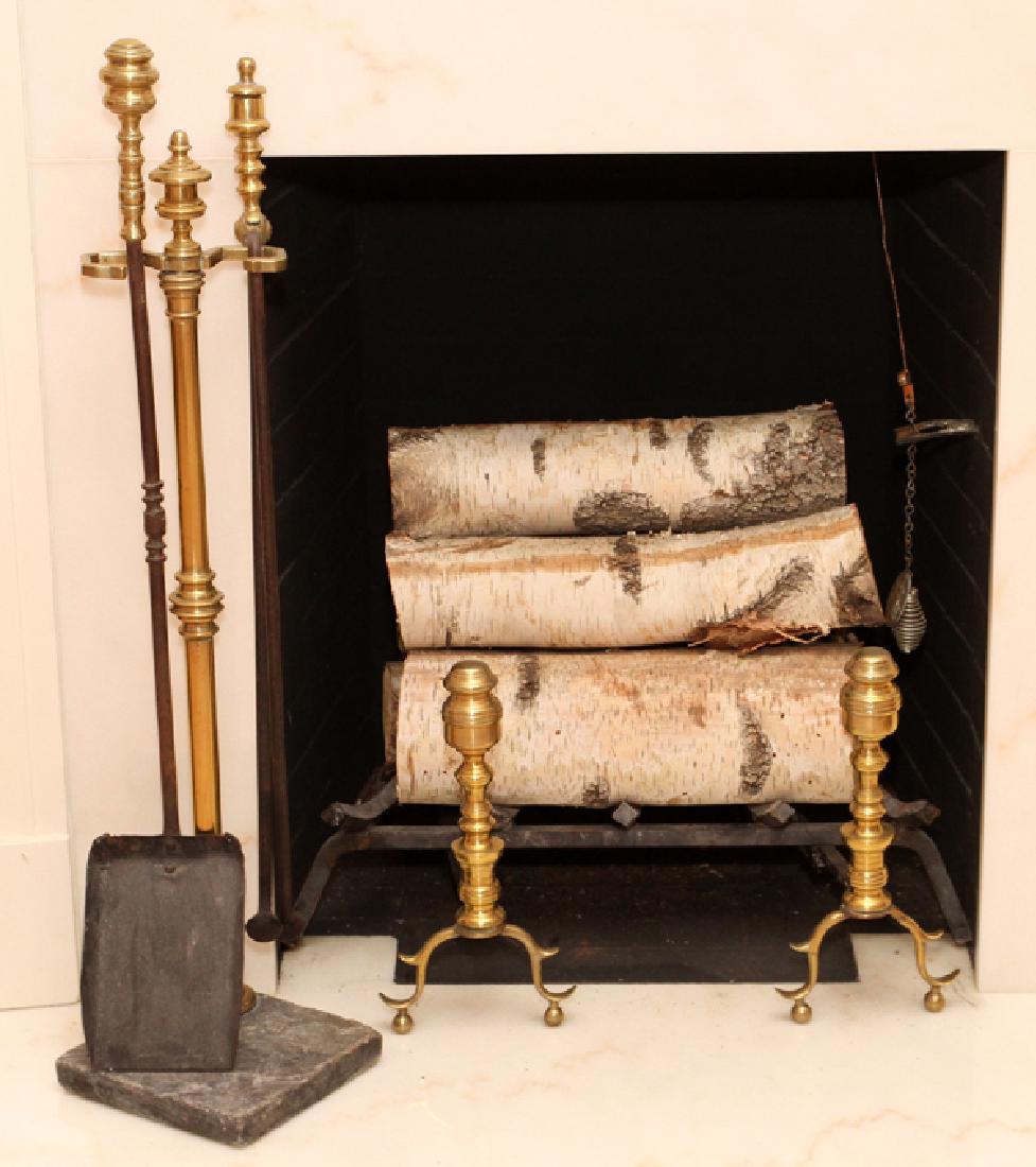 BRASS ANDIRONS 19TH.C. PAIR (1 of 1)