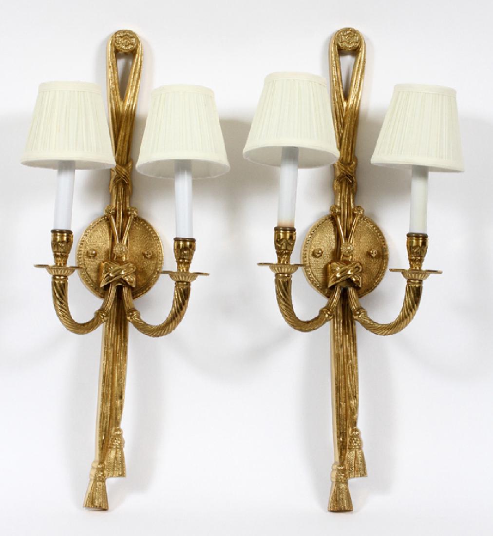 BRASS TWO LIGHT CONTEMPORARY ELECTRIC WALL SCONCES (1 of 3)