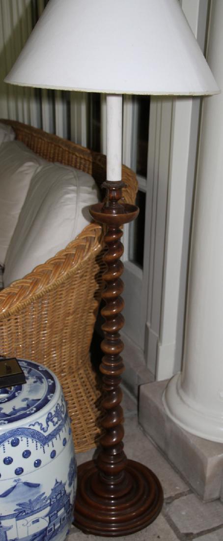 ENGLISH ELECTRIFIED OAK FLOOR LAMPS PAIR (1 of 1)