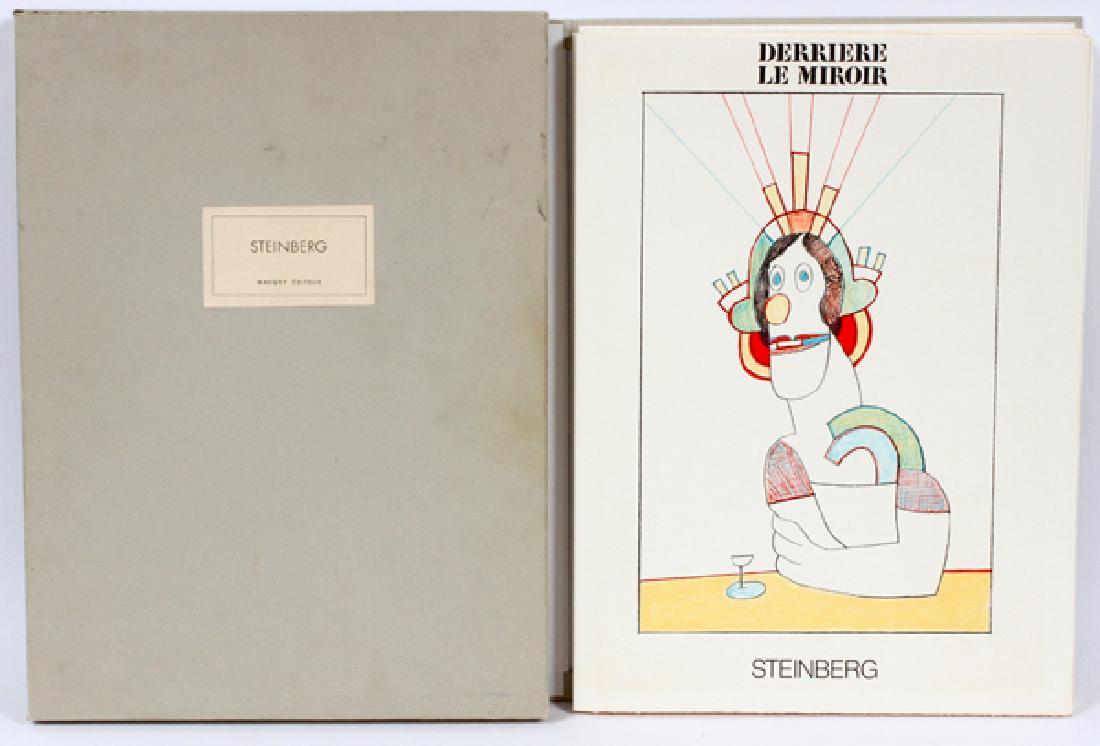 SAUL STEINBERG DERRIERE LE MIROIR 1977: SAUL STEINBERG, "DERRIERE LE MIROIR", 1977, H 15", W 11 1/4":Saul Steinberg, "Derriere Le Miroir". Paris: Maeght Editeur, 1977. Numbered 32/150. Signed by Steinberg on colophon. Includes 3 lithographs