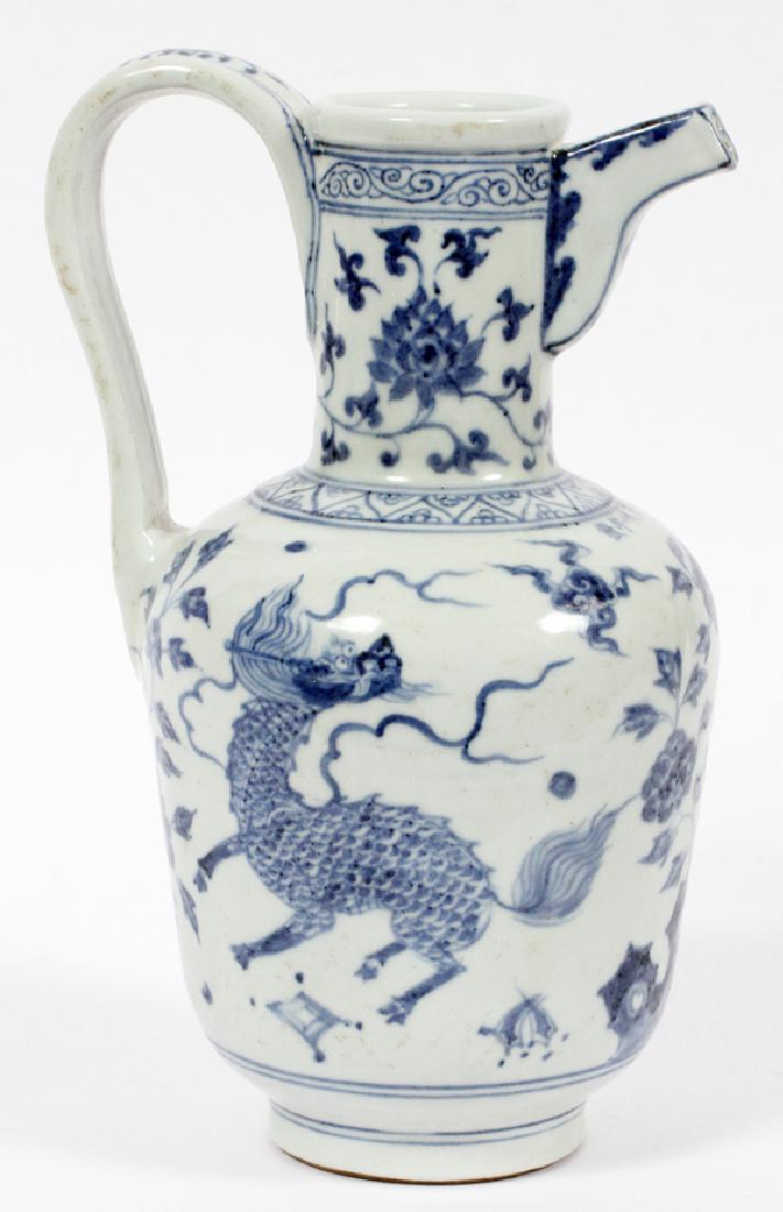 CHINESE BLUE ON WHITE PORCELAIN PITCHER (1 of 3)