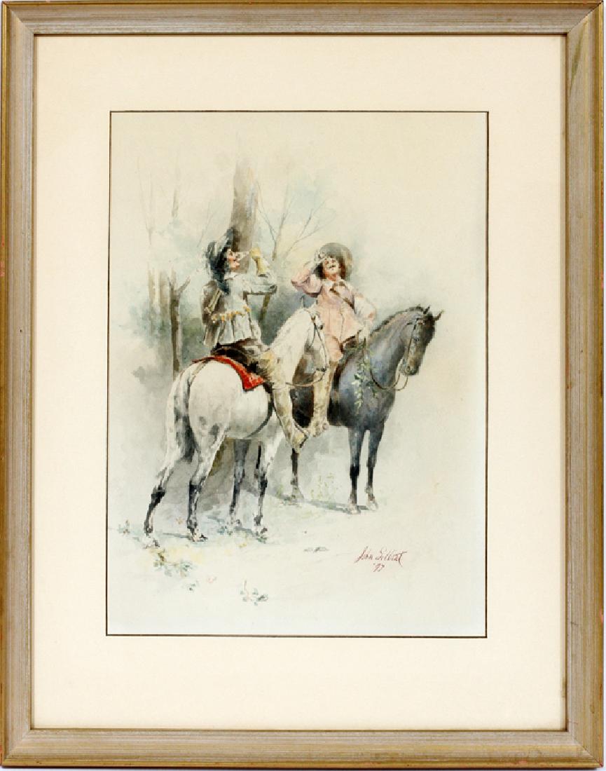 JOHN GILBERT WATERCOLOR TWO CAVALIERS ON HORSEBACK (1 of 2)