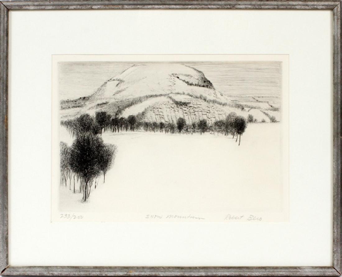 ROBERT BERO ETCHING: ROBERT BERO (B. 1941), ETCHING, PLATE: H 8", W 12", "SNOW MOUNTAIN":#233/250; pencil signed and titled; framed.